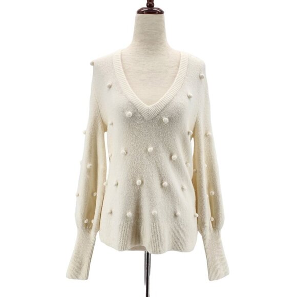 Madewell Bobble Dashwood Wool Blend Ivory V-neck Sweater In Coziest Yarn Womens - Picture 7 of 7